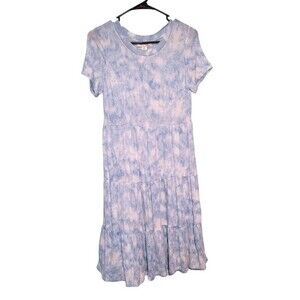 Monteau Blue & White Tie Dye Tiered Mini Dress Size Medium NWT